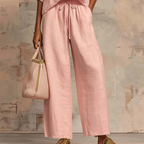 Women's Solid 2-Piece Tracksuit Set with Puff Sleeves & Wide-Leg Pants